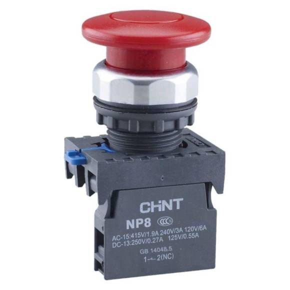 Кнопка управления "Грибок" NP8-01M/1 d40мм (2) 1НЗ IP65 с самовозвратом без подсветки красн. (R) CHINT 667261 Кнопка управления "Грибок" NP8-01M/1 d40мм (2) 1НЗ IP65 с самовозвратом без подсветки красн. (R) CHINT 667261