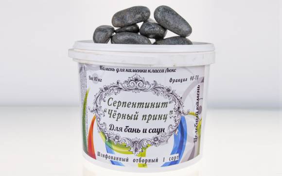 Камни Серпентинит Черный принц шлифованный фр. 80-130мм уп. 10кг