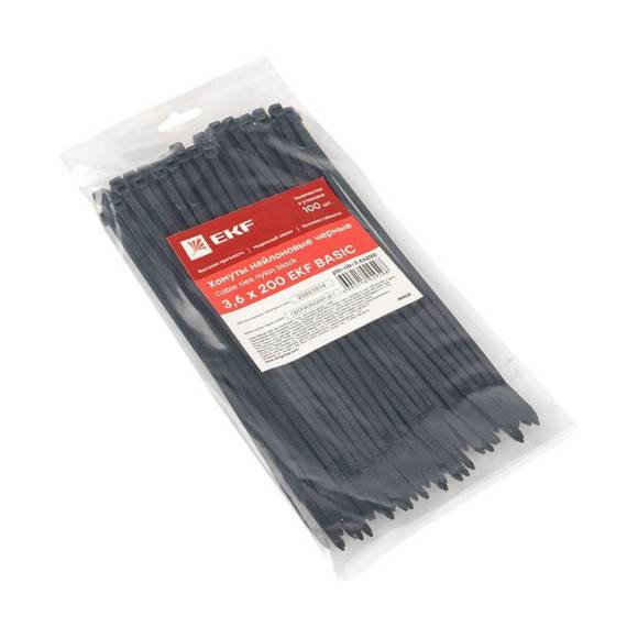 Хомут кабельный 3.6х200 нейл. черн. (уп.100шт) EKF plc-cb-3.6x200 Хомут кабельный 3.6х200 нейл. черн. (уп.100шт) EKF plc-cb-3.6x200