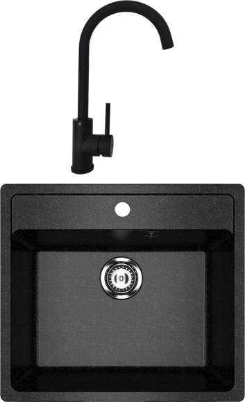 Комплект Мойка Ulgran U-104 -308 черная + Смеситель РМС Sus124blk 017F черный