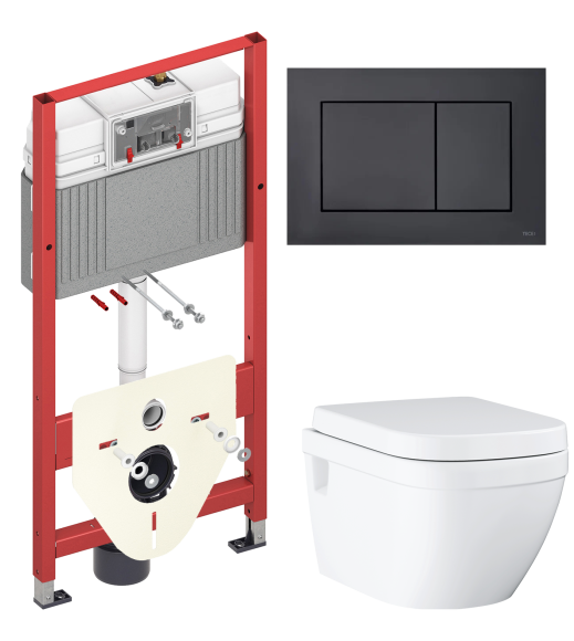 Комплект Унитаз подвесной Grohe Euro Ceramic 39703000 безободковый + Инсталляция TECE Now 9400414 4 в 1 с кнопкой смыва