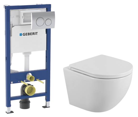 Комплект Унитаз подвесной BelBagno Uno BB3105CHR/SC + Инсталляция Geberit Delta 20 458.118.21.2 с кнопкой смыва, хром