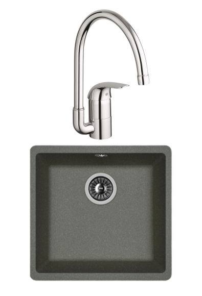 Комплект Мойка Florentina Вега 400 черный + Смеситель Grohe Euroeco