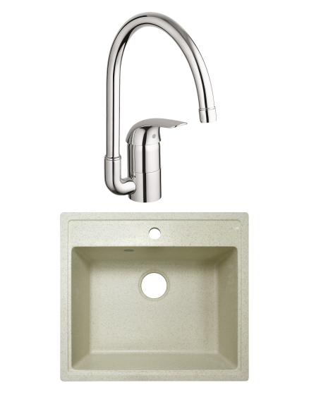 Комплект Мойка AZARIO Litos 00078324 бежевая + Смеситель Grohe Euroeco 32752000