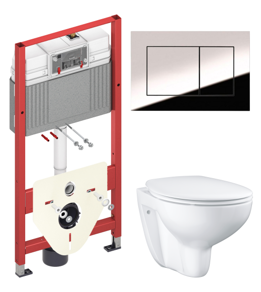 Комплект Унитаз подвесной Grohe Bau Ceramic 39351000 безободковый, альпин-белый + Инсталляция TECE Now 9400412 4 в 1 с кнопкой смыва