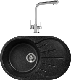 Комплект Мойка Gerhans A02-22 черная + Смеситель MEGA Life MG-TK06 хром