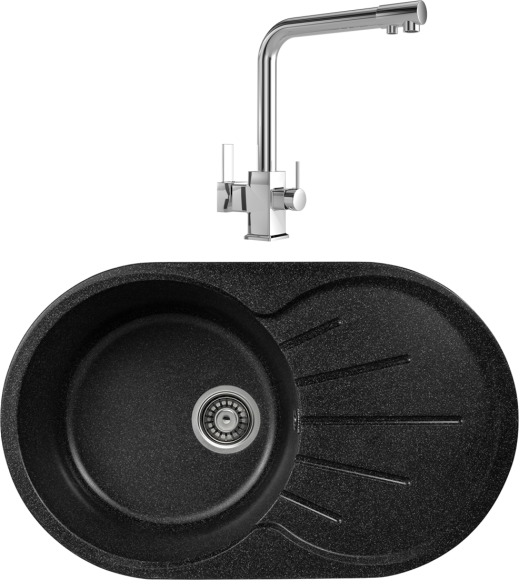 Комплект Мойка Gerhans A02-22 черная + Смеситель MEGA Life MG-TK06 хром