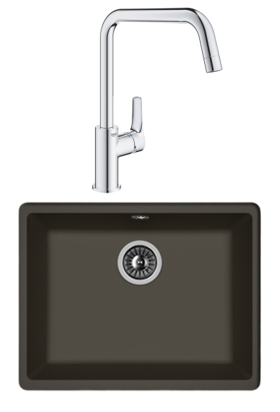Комплект Мойка Florentina Вега 500 антрацит + Смеситель Grohe Eurosmart