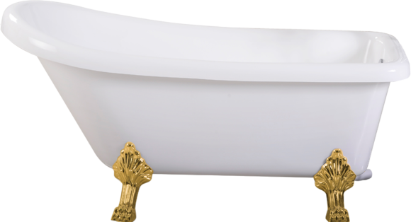 Акриловая ванна Ceruttispa Vito 150G 155x75 см, отдельностоящая, белая, овальная, на ножках, со сливом-переливом, фурнитура золото