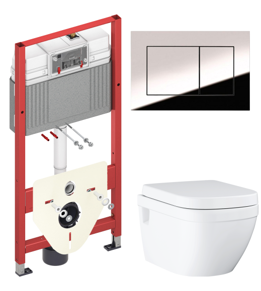 Комплект Унитаз подвесной Grohe Euro Ceramic 39703000 безободковый + Инсталляция TECE Now 9400412 4 в 1 с кнопкой смыва