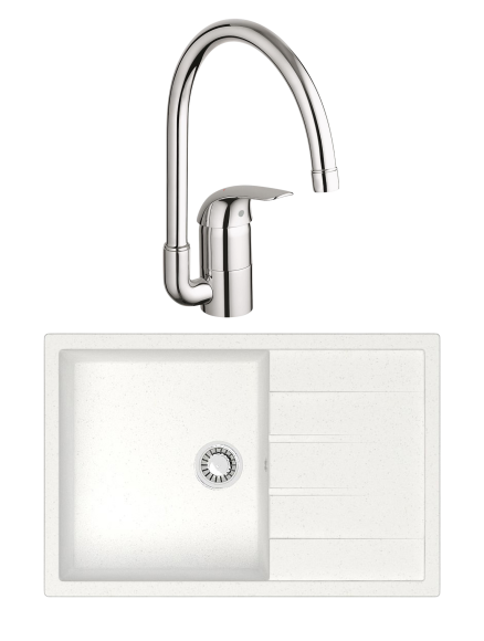 Комплект Мойка AZARIO Vision 00088081 белая + Смеситель Grohe Euroeco 32752000