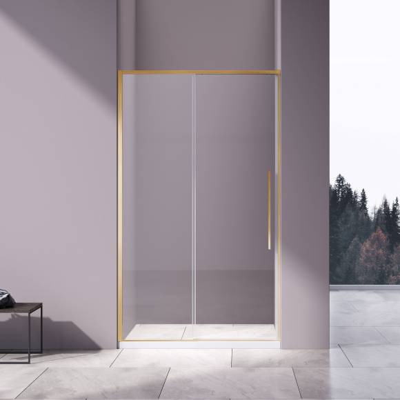 Душевая дверь в нишу Vincea Slim-N VDS-4SN130CLG 130 см, профиль брашированное золото, стекло прозрачное