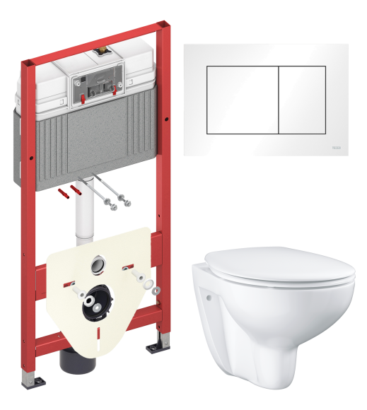 Комплект Унитаз подвесной Grohe Bau Ceramic 39351000 безободковый, альпин-белый + Инсталляция TECE Base 9400413 4 в 1 с кнопкой смыва