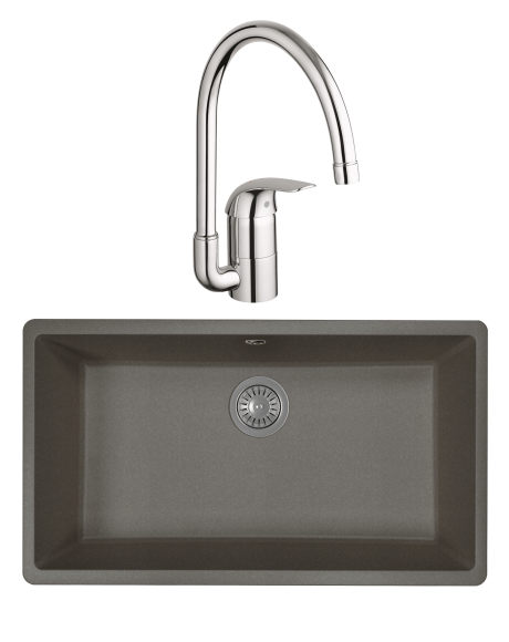 Комплект Мойка Florentina Вега 700 черная + Смеситель Grohe Euroeco