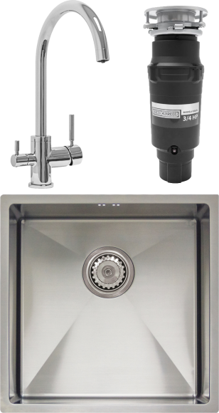 Комплект Мойка Seaman Eco Marino SME-440 хром + Смеситель Barcelone SSL-5385 water polish + Измельчитель Bone Crusher BC 910-SL-Slim Line