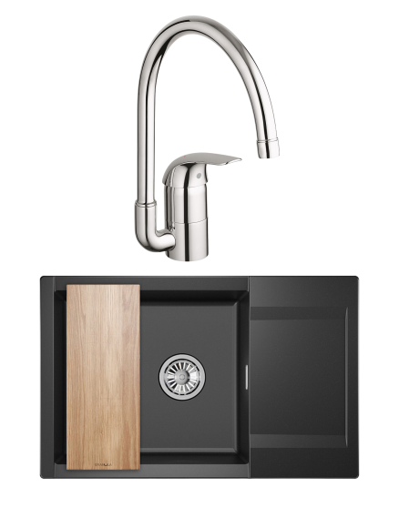 Комплект Мойка Granula Estetica 7807, шварц + Смеситель Grohe Euroeco 32752000