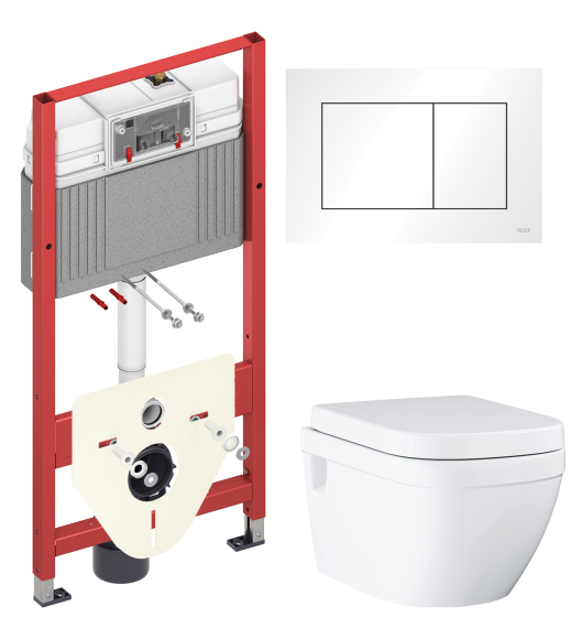 Комплект Унитаз подвесной Grohe Euro Ceramic 39703000 безободковый + Инсталляция TECE Base 9400413 4 в 1 с кнопкой смыва