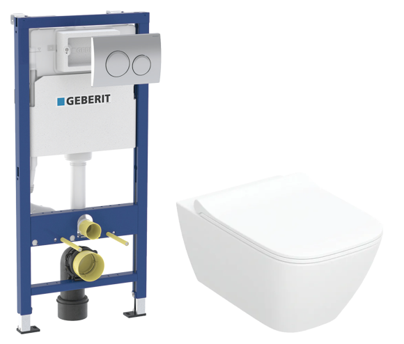 Комплект Унитаз подвесной Geberit Smyle Square 500.685.01.1 + Инсталляция Delta 20 458.118.21.2 с кнопкой смыва, хром
