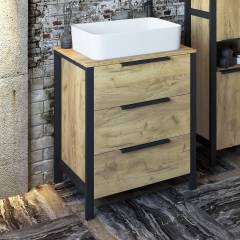 Тумба с раковиной Sanflor Гард 70, напольная, дуб крафт золотой, черный Тумба с раковиной Sanflor Гард 70, напольная, дуб крафт золотой, черный