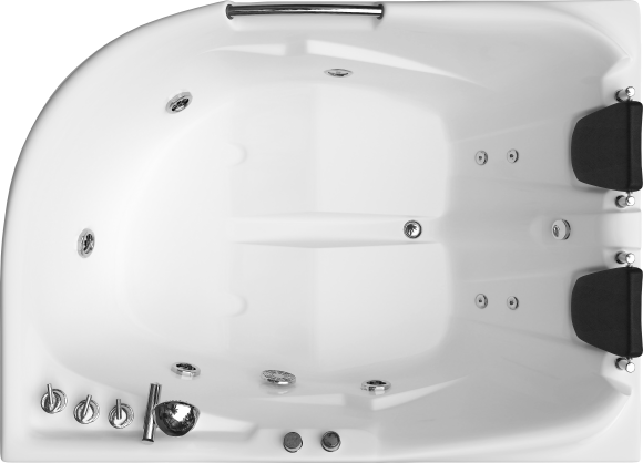 Акриловая ванна EvaGold OLB-807 R 170x120 см, правая, встраиваемая, с гидромассажем, белая, асимметричная, с каркасом, для двоих, с экраном, с ручками, со смесителем, со сливом-переливом, с подголовником, с выдвижным душем и лейкой