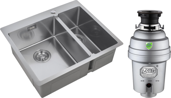 Комплект Мойка Zorg Light ZL R 590-2-510-L L, нержавеющая сталь + Измельчитель Inox D