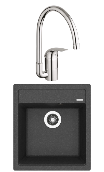 Комплект Мойка Florentina Липси 460 черная + Смеситель Grohe Euroeco
