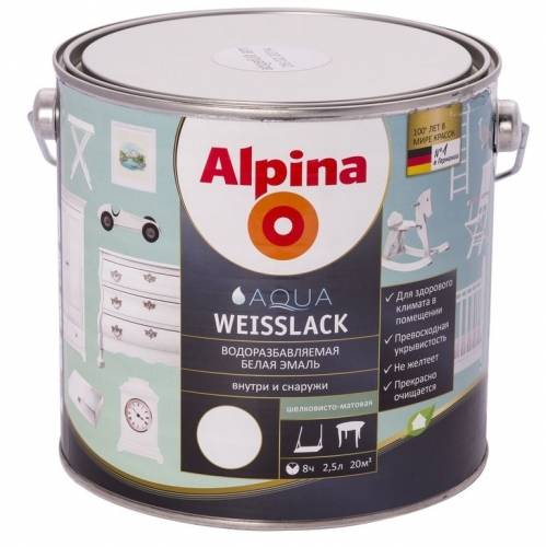 Водоразбавляемая белая эмаль Альпина Aqua AC Weisslack SM 0.75л