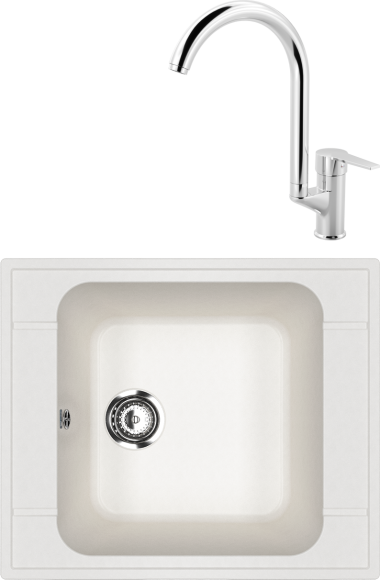 Комплект Мойка Ulgran U-604 -341 ультра-белая + Смеситель MEGA Snow MG-SH03 хром