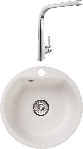 Комплект Мойка GranFest Smart SM 435, белый + Смеситель MEGA Mega