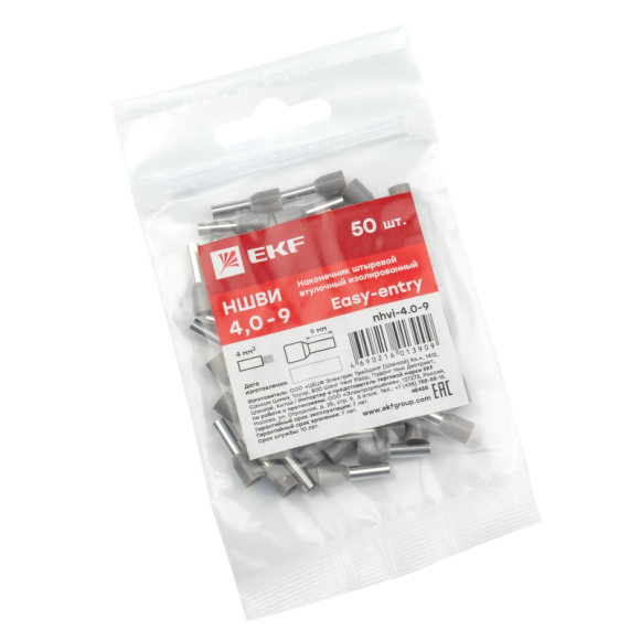 Наконечник штыревой втулочный изол. НШвИ 4.0-9 (уп.50шт) EKF nhvi-4.0-9 Наконечник штыревой втулочный изол. НШвИ 4.0-9 (уп.50шт) EKF nhvi-4.0-9