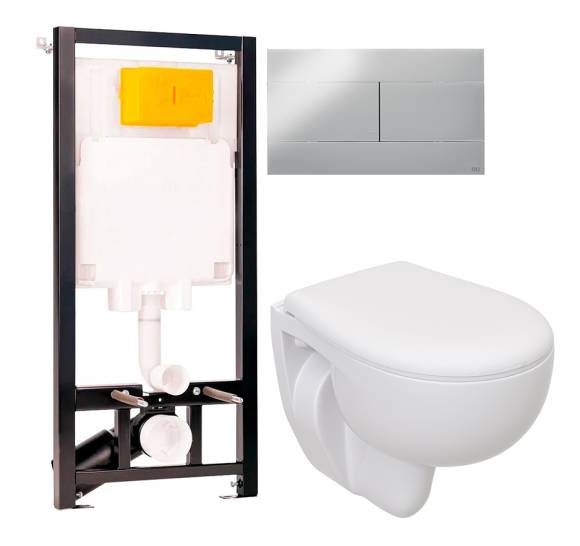 Комплект Унитаз подвесной Seramiksan Natura + Крышка + Инсталляция OLI 80 ECO Sanitarblock mechanic 3 в 1 с кнопкой смыва