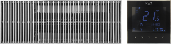 Конвектор отопления KVZ Slim KVZ-Vent-180-70-1600-2V-UA/RRA-180-1600-A с решеткой, термостат черный