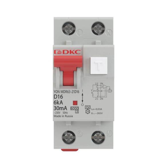 Выключатель автоматический дифференциального тока 2п (1P+N) C 16А 30мА тип A 6кА MDR63 YON MDR63-22C16-A Выключатель автоматический дифференциального тока 2п (1P+N) C 16А 30мА тип A 6кА MDR63 YON MDR63-22C16-A