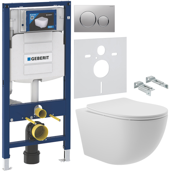 Комплект Унитаз подвесной Aqueduto Ovo OVO0120 + Крепления Geberit Duofix 111.815.00.1 к стене + Инсталляция UP 320 111.300.00.5 + Кнопка Sigma 20 115.882.JQ.1 хром матовый, хром глянцевый + Звукоизоляция 156.050.00.1