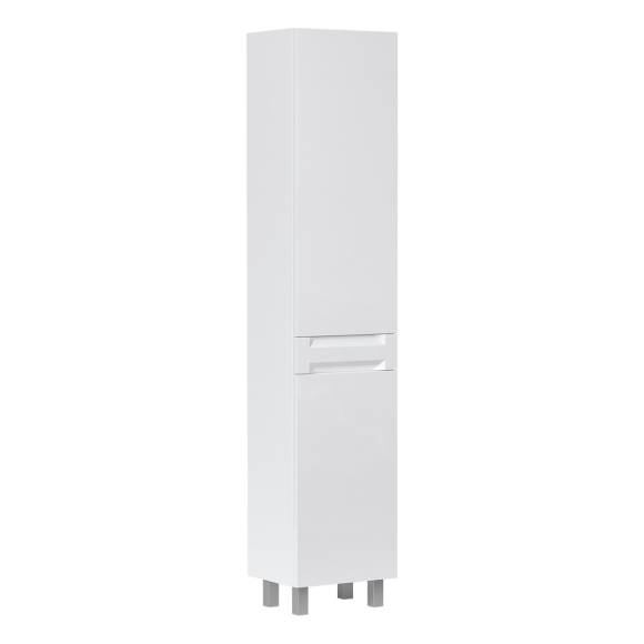 Шкаф пенал для ванной EQUIL Corner 40, напольный, с корзиной,  глянцевый белый