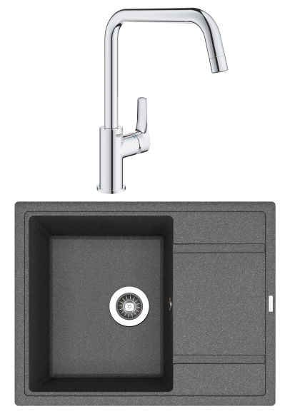 Комплект Мойка Florentina Липси 650 черная + Смеситель Grohe Eurosmart