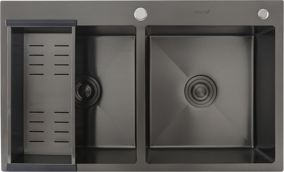 Мойка кухонная Gappo GS8350-6 83Х50, с коландером, графит