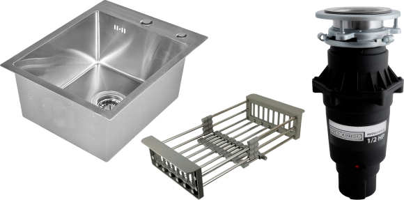 Комплект Мойка Wisent 4050 с коландером, сатин + Измельчитель Bone Crusher BC 810-SL Slim Line