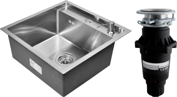 Комплект Мойка Wisent 5050 с PVD покрытием, с дозатором, сатин + Измельчитель Bone Crusher BC 810-SL Slim Line