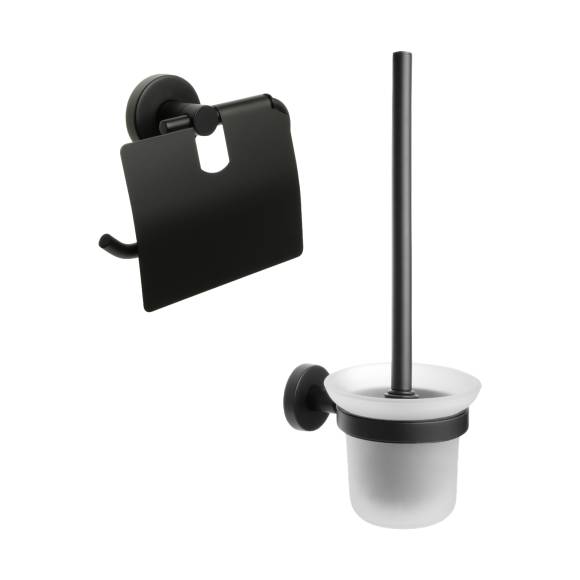 Набор Держатель Fixsen Comfort Black FX-86010 с крышкой, черный + Ершик FX-86013 черный