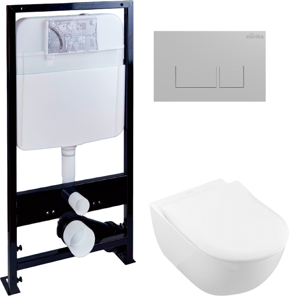 Комплект Унитаз подвесной Villeroy & Boch Subway 2.0 5614R201 alpin + Инсталляция EWRIKA ProLT 0026-2020 + Кнопка 0040 хром матовый