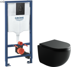 Комплект Унитаз подвесной Ceramicanova UP Rimless CN4007MB + Инсталляция Grohe Rapid SL 1000044 3 в 1 с панелью смыва