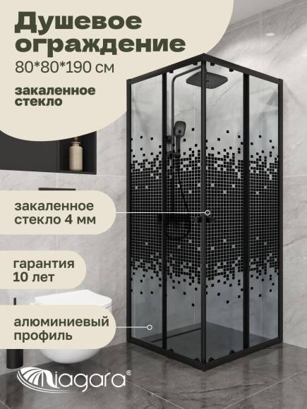 Душевая перегородка Niagara Eco NG-1008-14QBLACK (80х80x190 см)