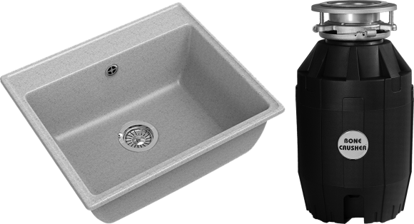 Комплект Мойка GranFest Vertex GF-V-580 серая + Измельчитель Bone Crusher BC 810-AS