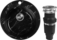 Комплект Мойка Wisent WA04-11 мрамор черно-белый + Измельчитель Bone Crusher BC 610-AS