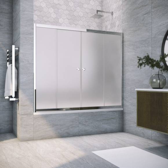 Шторка на ванну Vegas Glass Z2V Tur Novo 180 08 10 профиль глянцевый хром, стекло сатин
