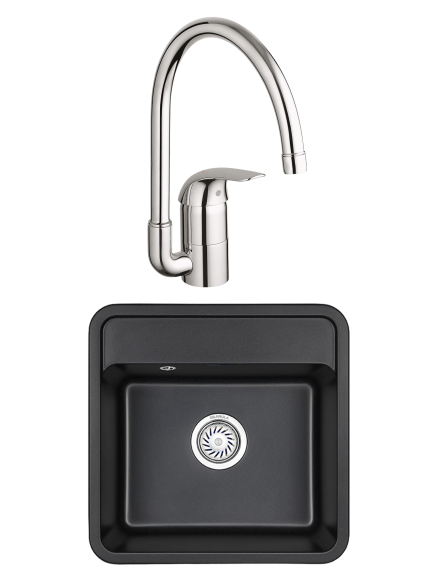 Комплект Мойка Granula Standart 5001, черный + Смеситель Grohe Euroeco
