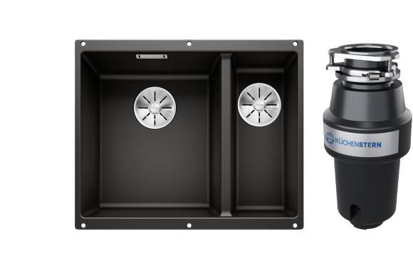 Комплект Мойка Blanco Subline 340/160-U черная, левая + Измельчитель KUCHENSTERN Muhle 350MU35