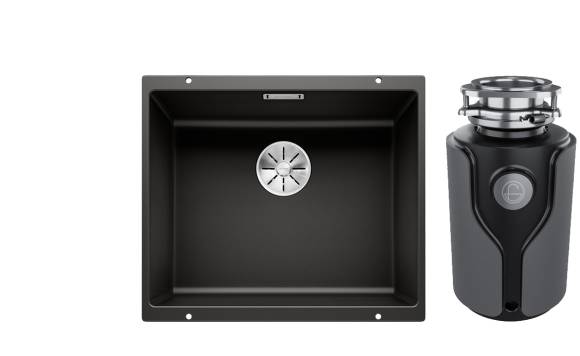 Комплект Мойка Blanco Subline 500-U Silgranit, черная + Измельчитель KUCHENSTERN Muhle 353MU35