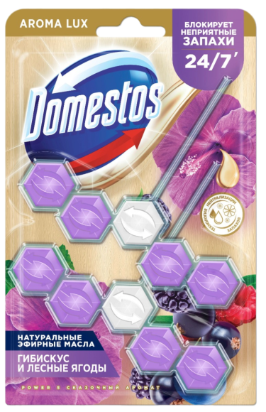 Туалетный блок для унитаза Domestos Power 5 сказочный аромат гибискус и лесные ягоды дуо 2х50 г